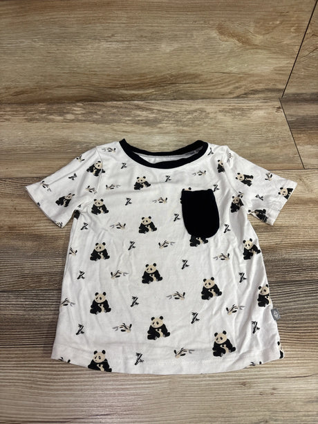 White Kyte Baby bamboo panda print t-shirt with black collar and pocket, size 2T