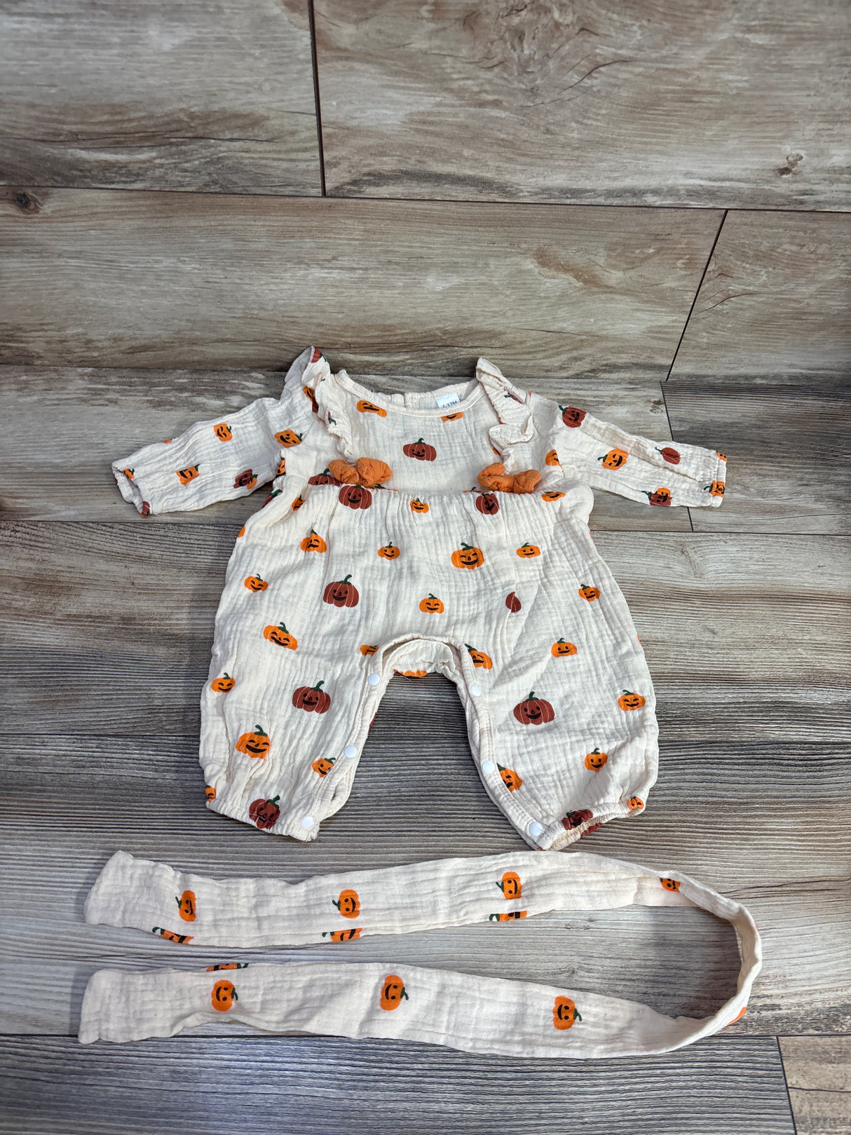 2pc Muslin Pumpkin Coverall Set Cream sz 6-12m