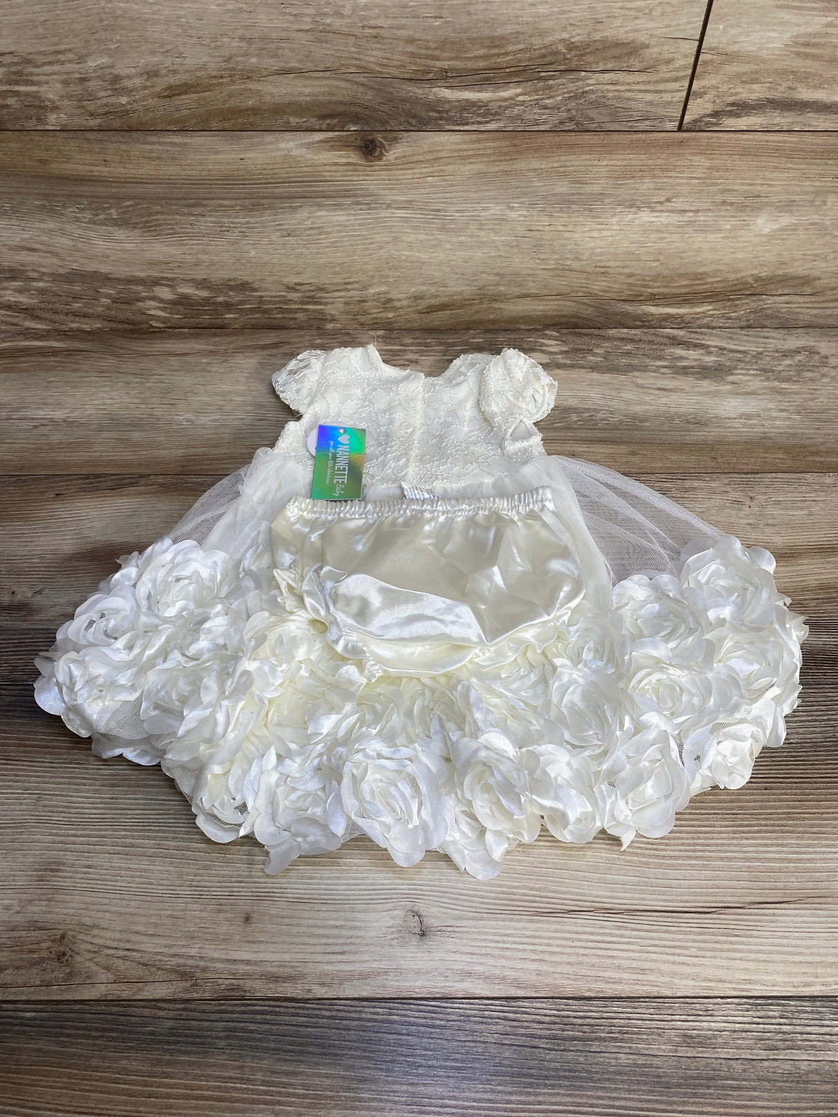 NEW Nannette Baby 2pc Rosette Dress & Bloomer White sz 12m