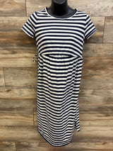 Isabel Maternity Striped Waist-Tie Dress White sz Small