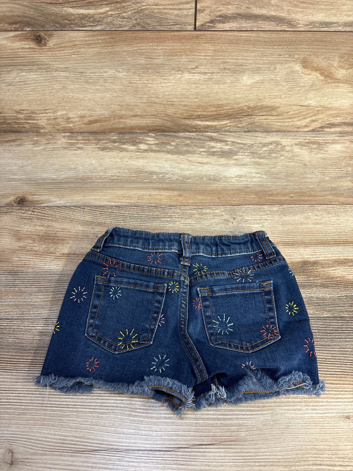 Cat & Jack Embroidered Firework Denim Shorts Blue sz 5T