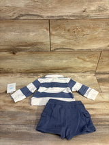NEW Cloud Island 2pc Fox Striped Polo Shorts Set Blue sz 0-3m