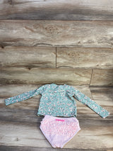 Ruffle Butts 2pc Tea Roses Rashguard Swimsuit Set Green sz 4T