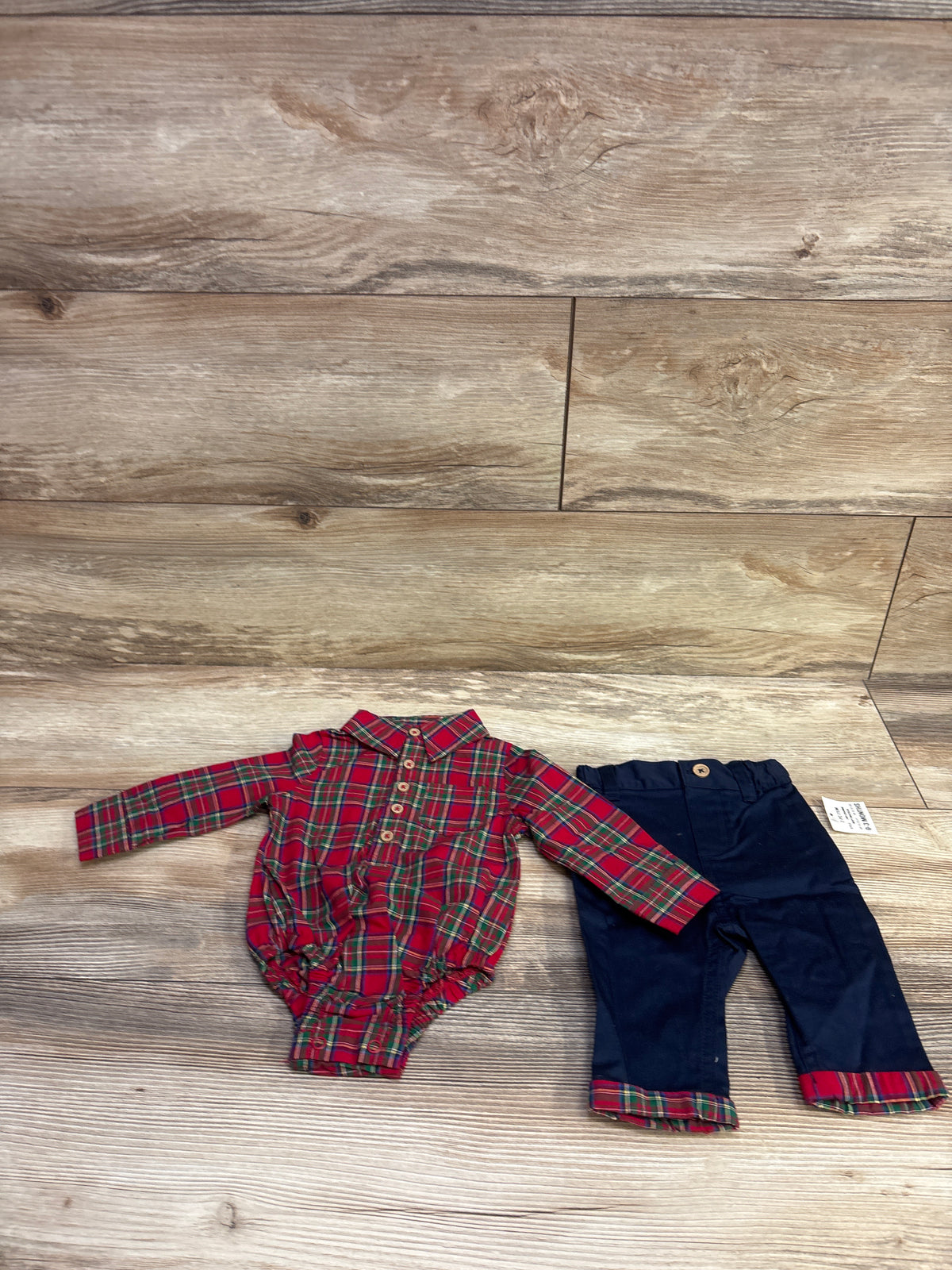 NEW First Impressions 2pc Plaid Bodysuit Outfit Set Red sz 0-3m