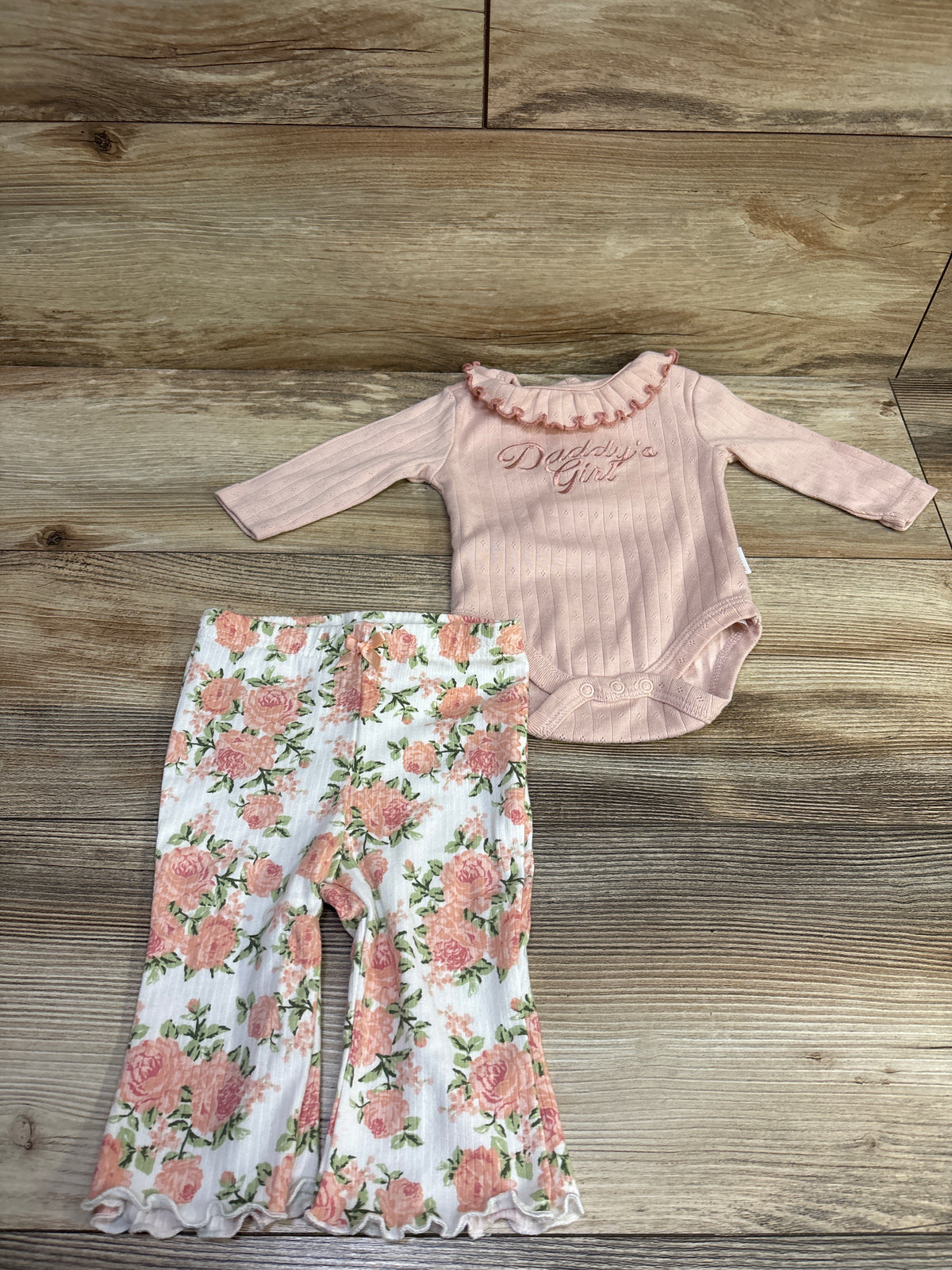 Tahari Baby 2pc Pointelle Knit Bodysuit & Pants Set Pink sz 0/3m