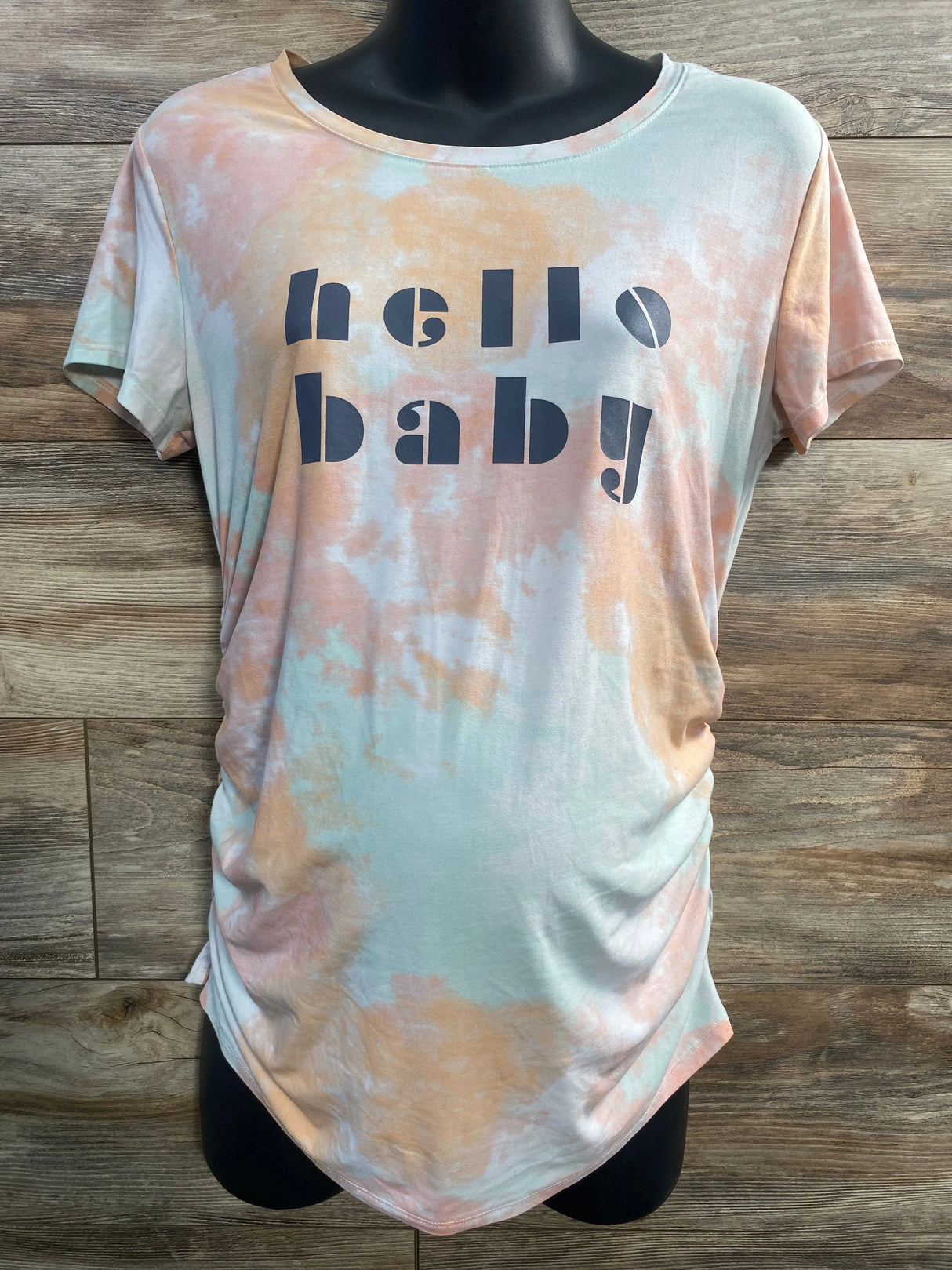 Time and Tru Maternity Hello Baby Tie-Dye Ruched Shirt Pink sz Small