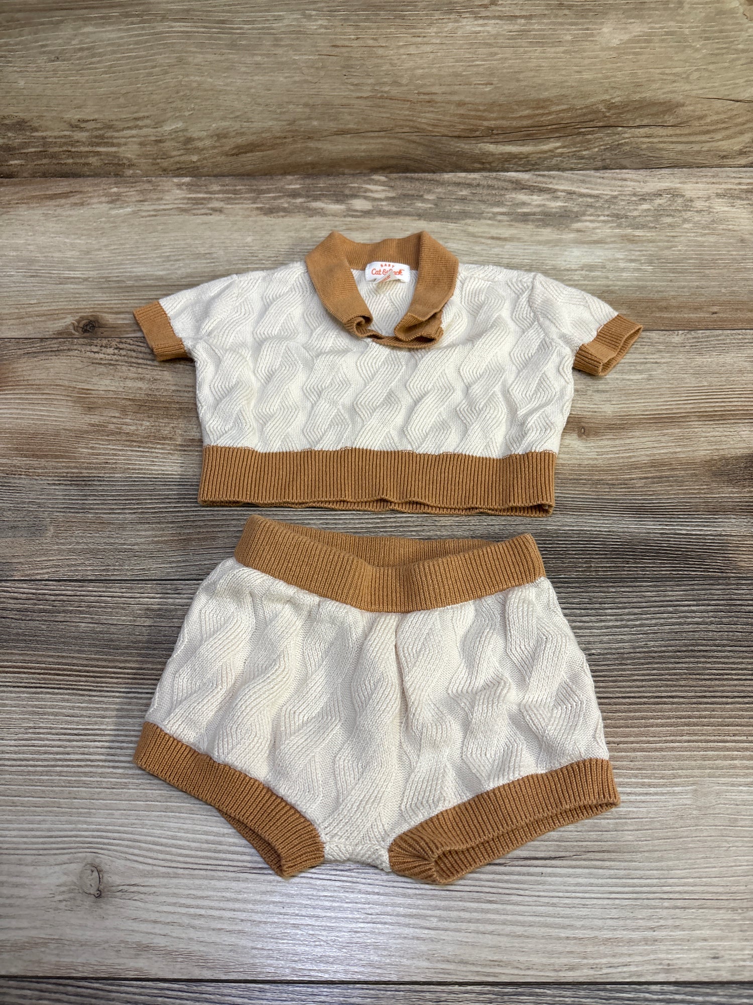 Cat & Jack 2pc Knit Collared Shirt & Shorts Set Beige sz Newborn