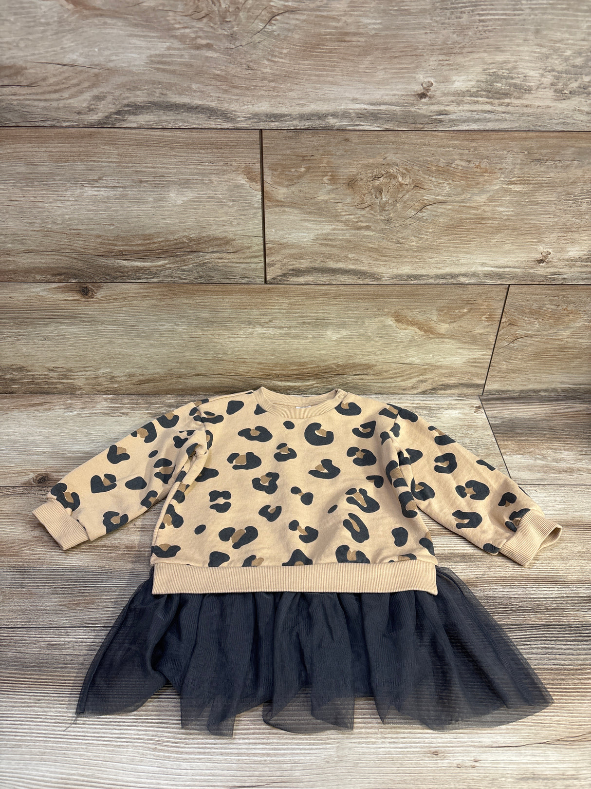 H&M Leopard Tulle Skirt Sweatshirt Dress Beige sz 2T