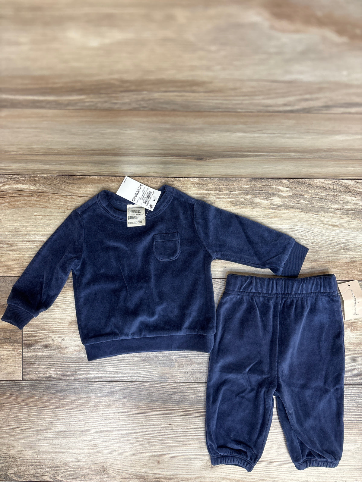 NEW First Impressions 2pc Velour Long Sleeve Shirt & Pants Set Navy sz 3-6m