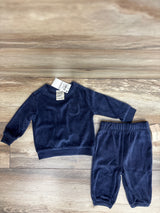NEW First Impressions 2pc Velour Long Sleeve Shirt & Pants Set Navy sz 3-6m