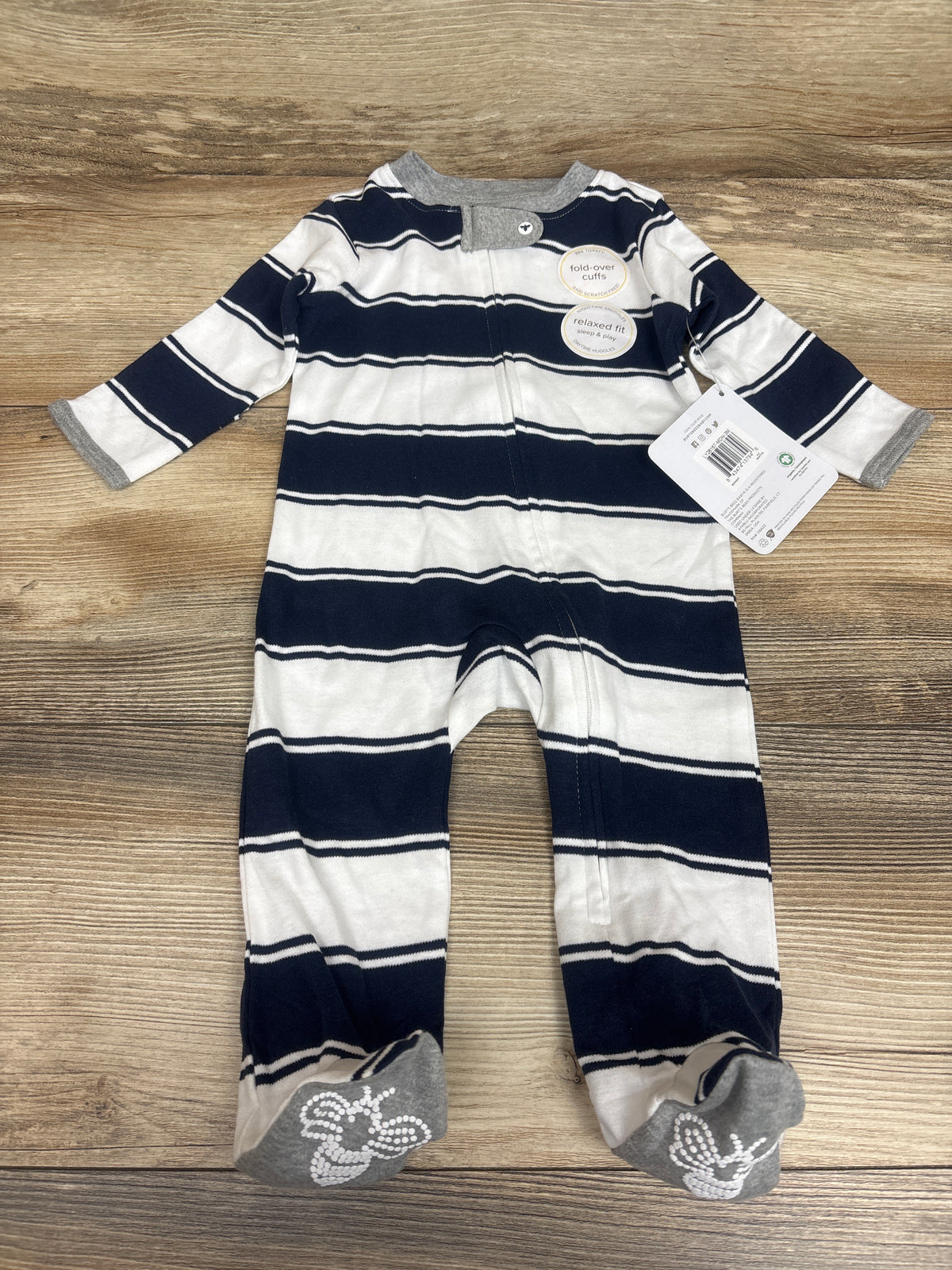 NEW Burt's Bees Baby Striped Sleeper White sz 0-3m