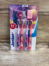 NEW Jordan Soft Bristle Toothbrush 4pk with Cap & Silicone Suction Base