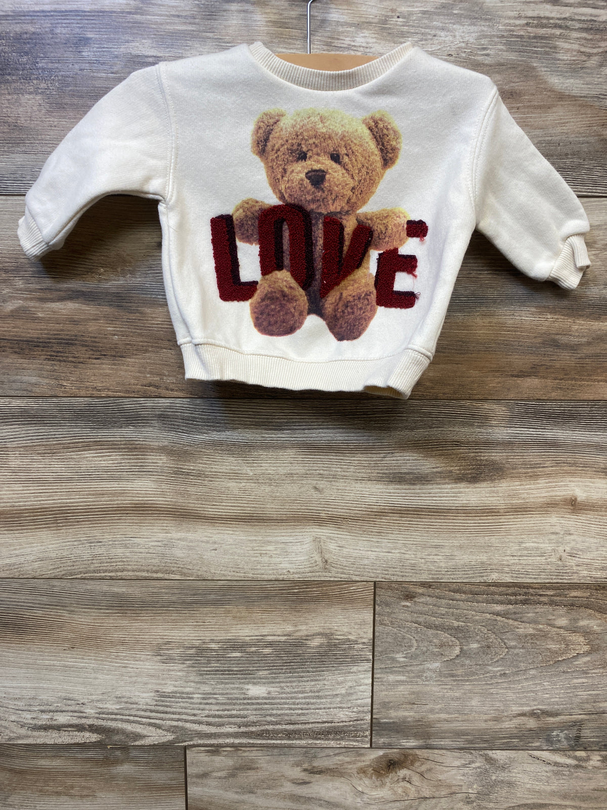 Zara 'Love' Bear Graphic Pullover Sweatshirt Ivory sz 6-9m