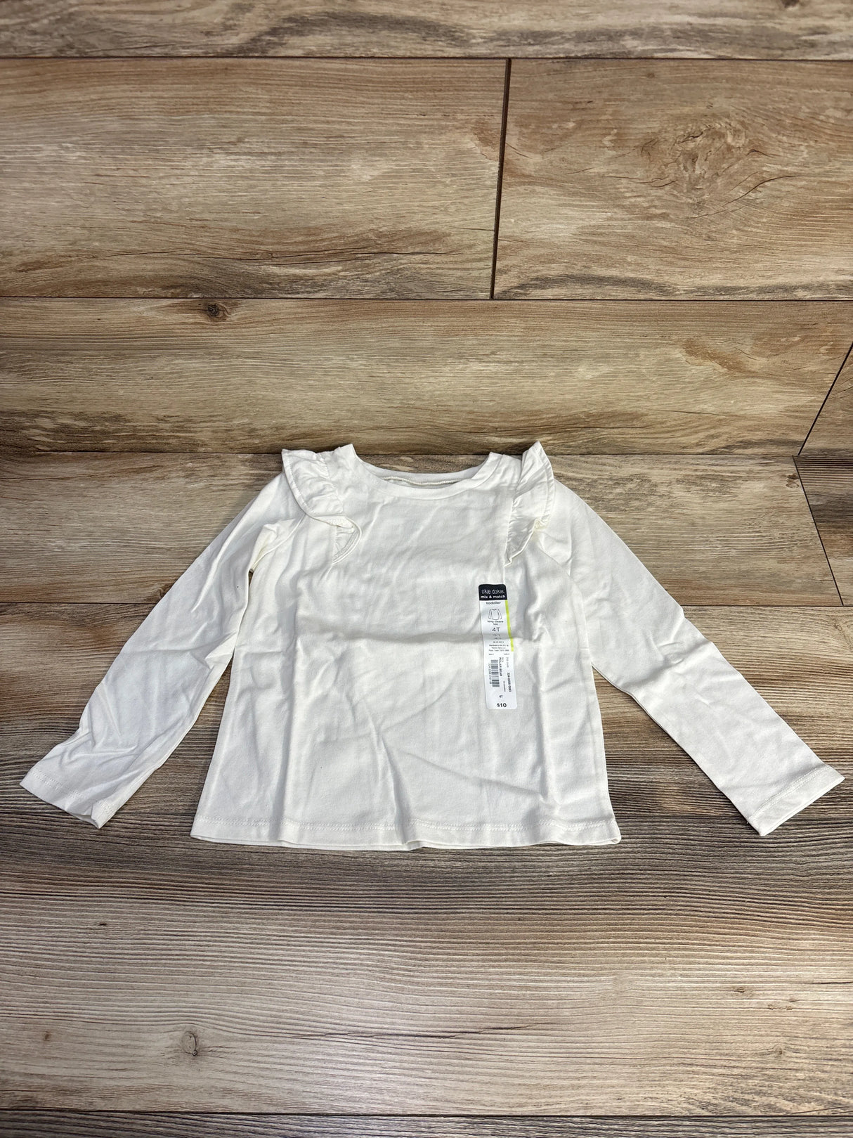 NEW Okie Dokie Ruffle Long Sleeve T-Shirt Ivory sz 4T