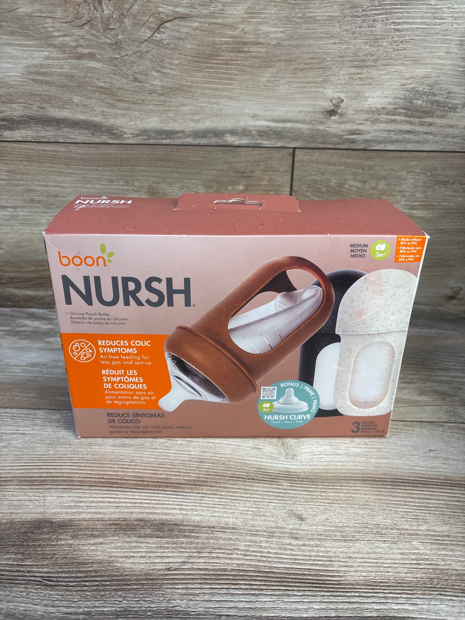 NEW Boon NURSH Silicone Pouch Bottles 3pk 8oz