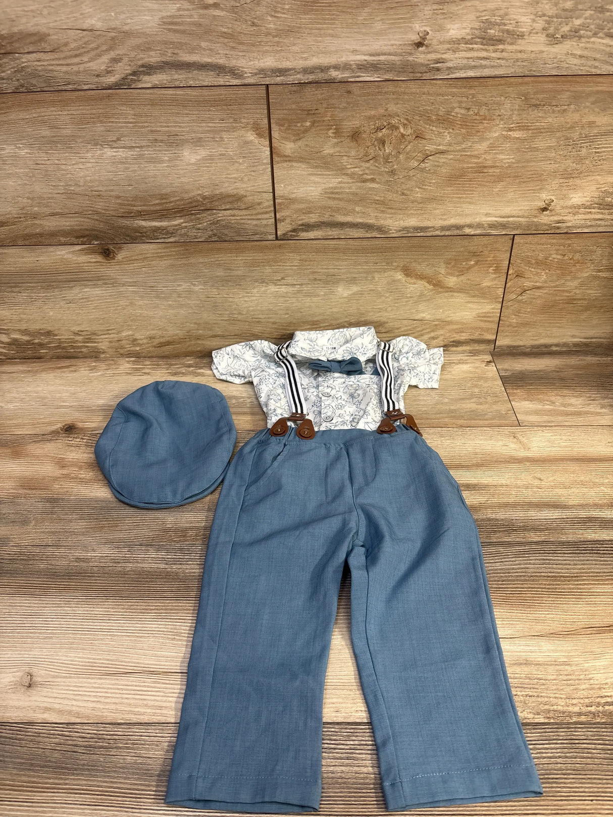 Coco&Rara 5pc Suspender Suit Set Blue/White sz 12-18m