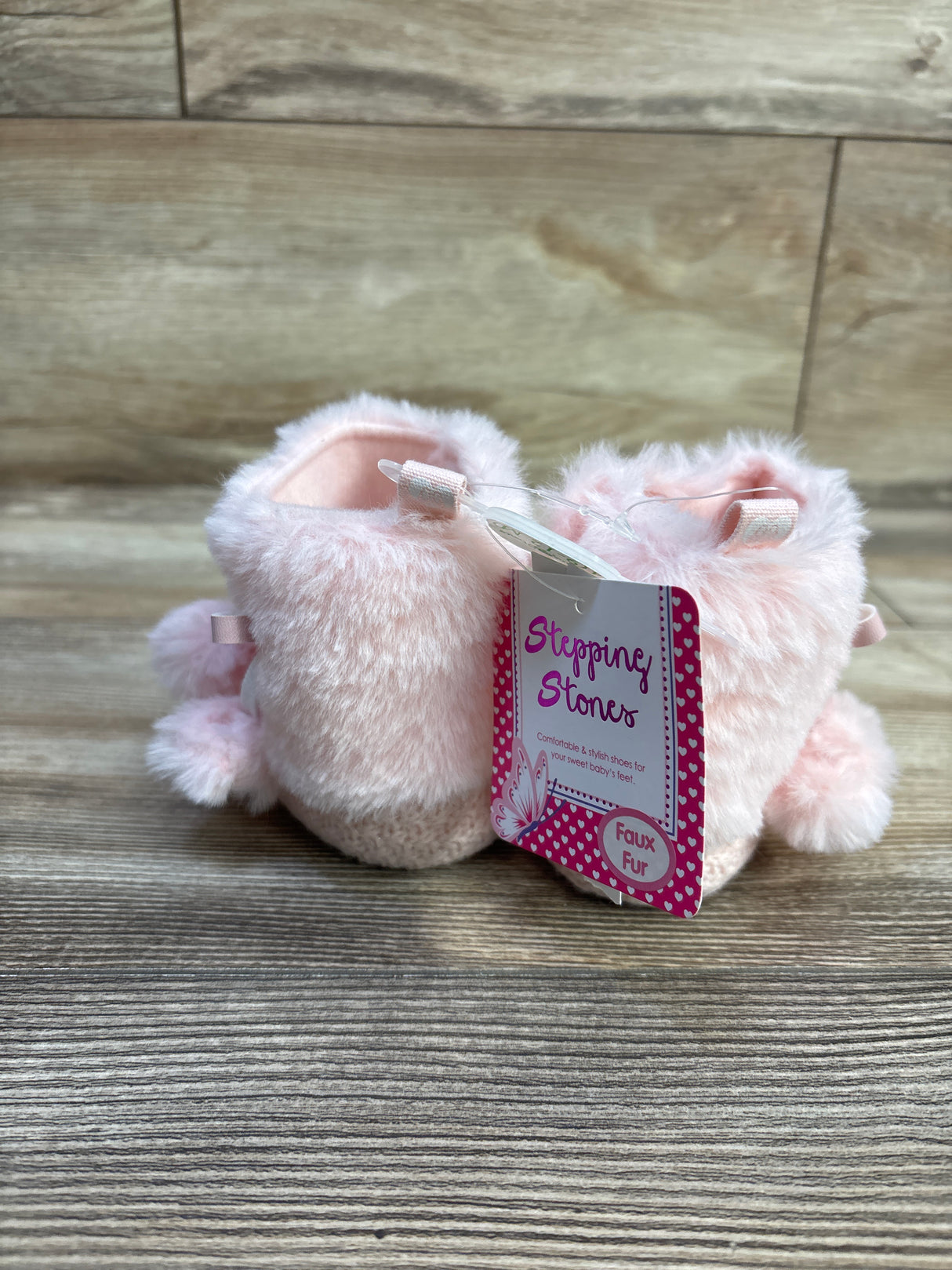NEW First Steps by Stepping Stones Knit Faux Fur Pom-Pom Botos Pink sz 3/4c