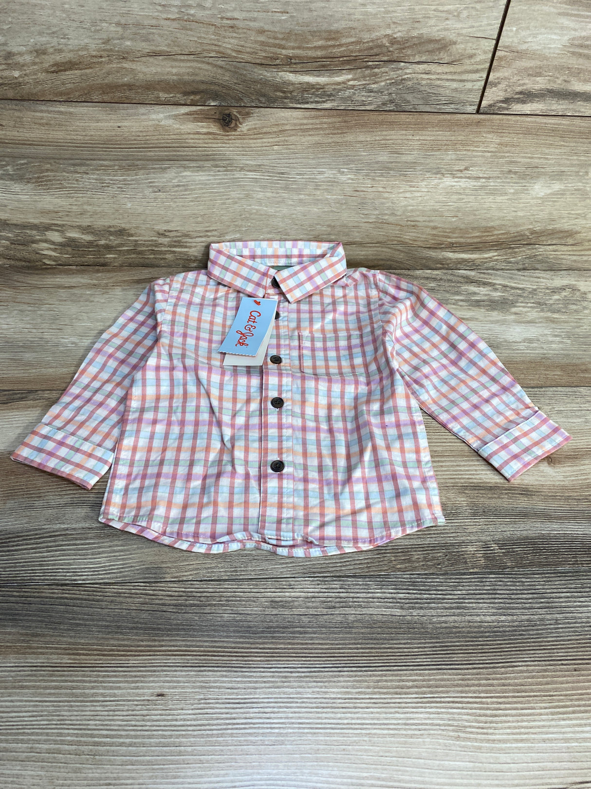 NEW Cat & Jack Plaid Button-Up Shirt Pink sz 12m