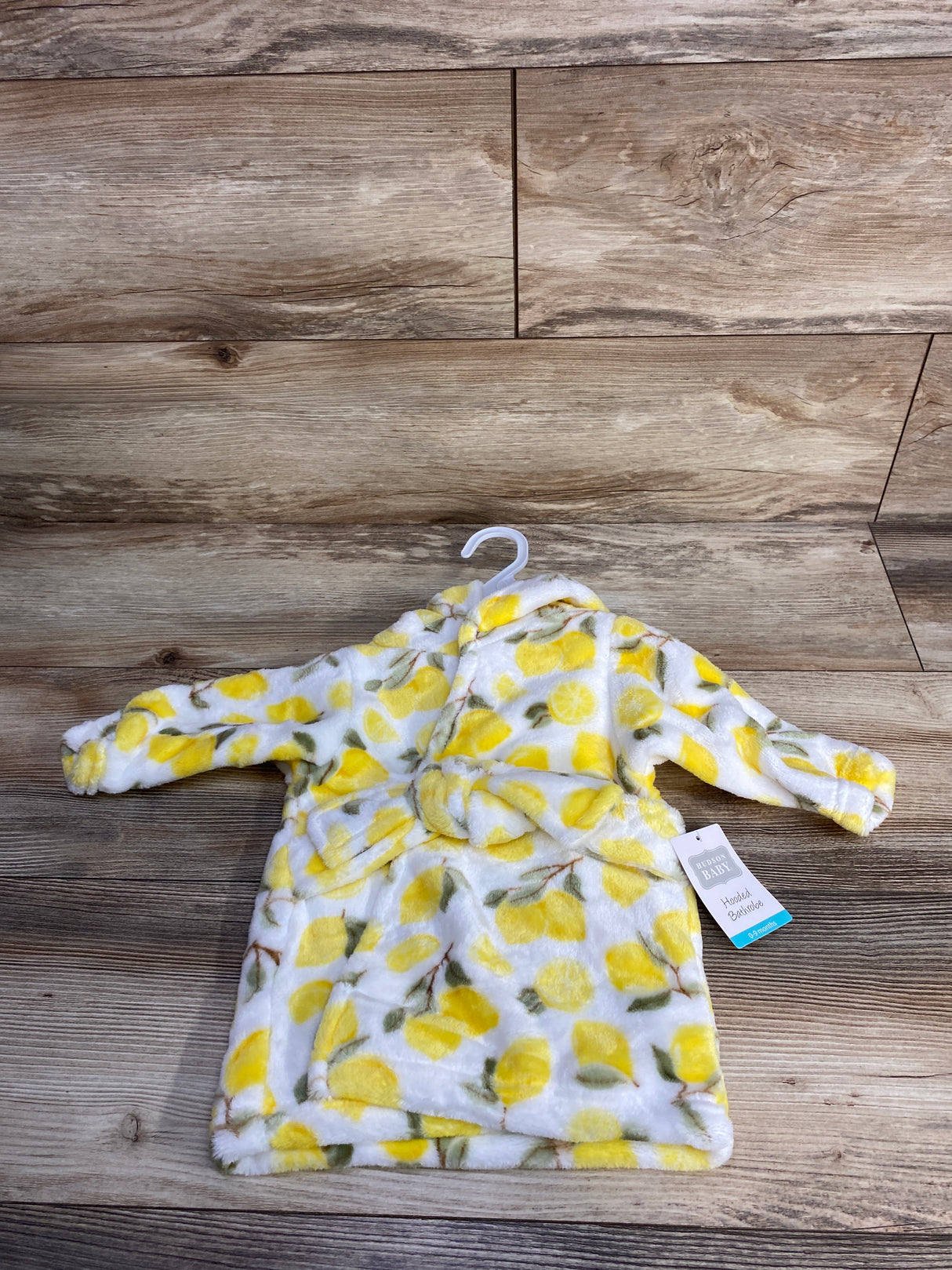 NEW Hudson Baby Lemon Print Hooded Bathrobe White sz 0-9m
