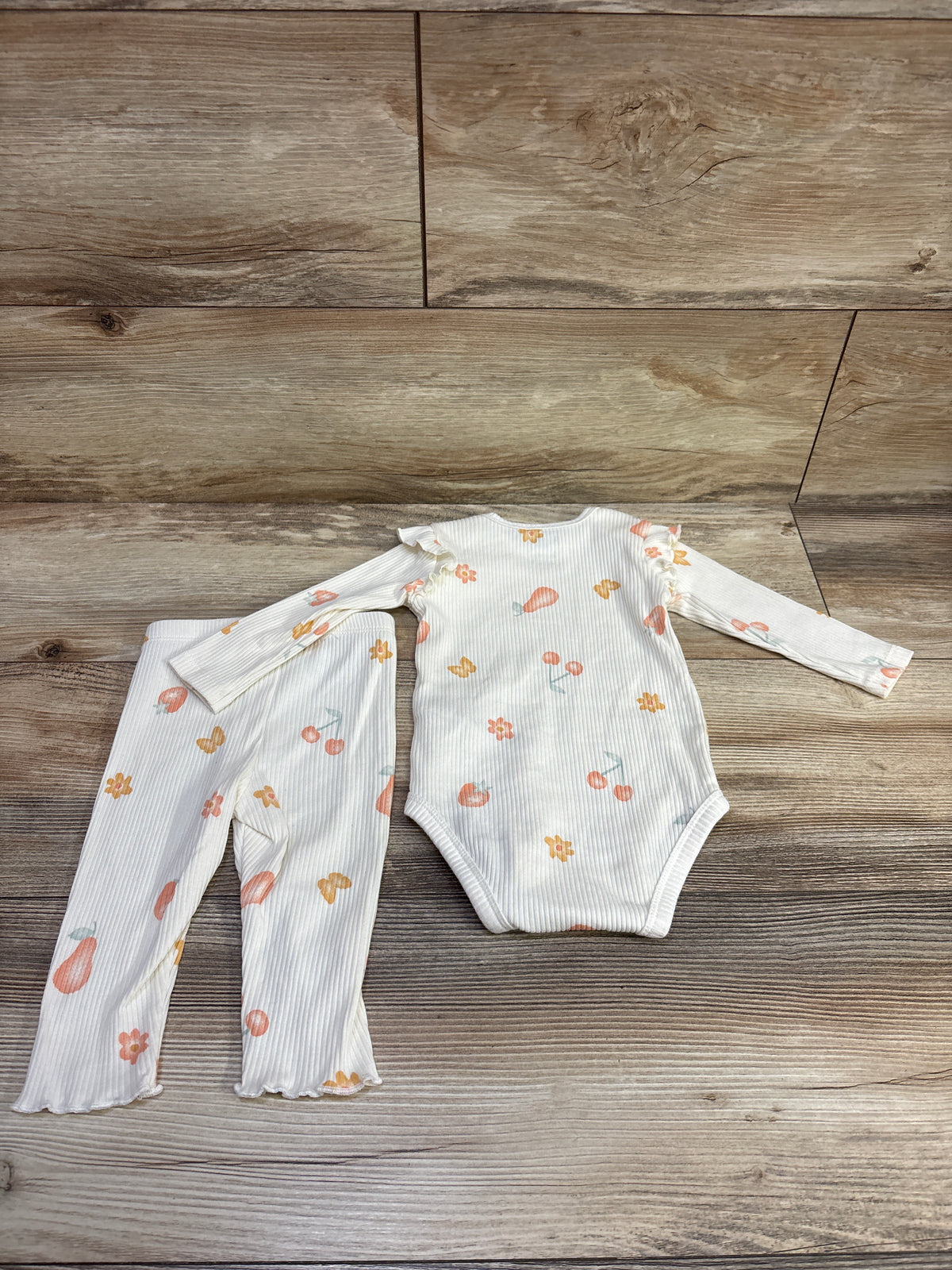 Pekkle 2pc Ribbed Bodysuit & Pants Set Ivory sz 6m