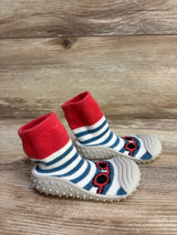 Striped Sunglasses Fuzzy Sock Shoes, Blue/White sz 6c