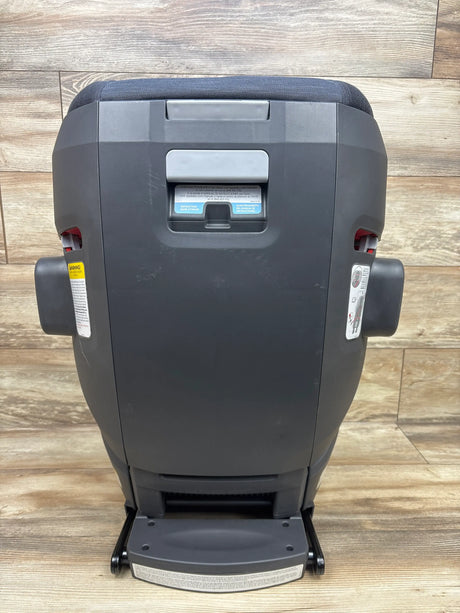 Rear view of UPPAbaby Alta V2 High Back Booster Car Seat in Greyson with lower footrest and side labels