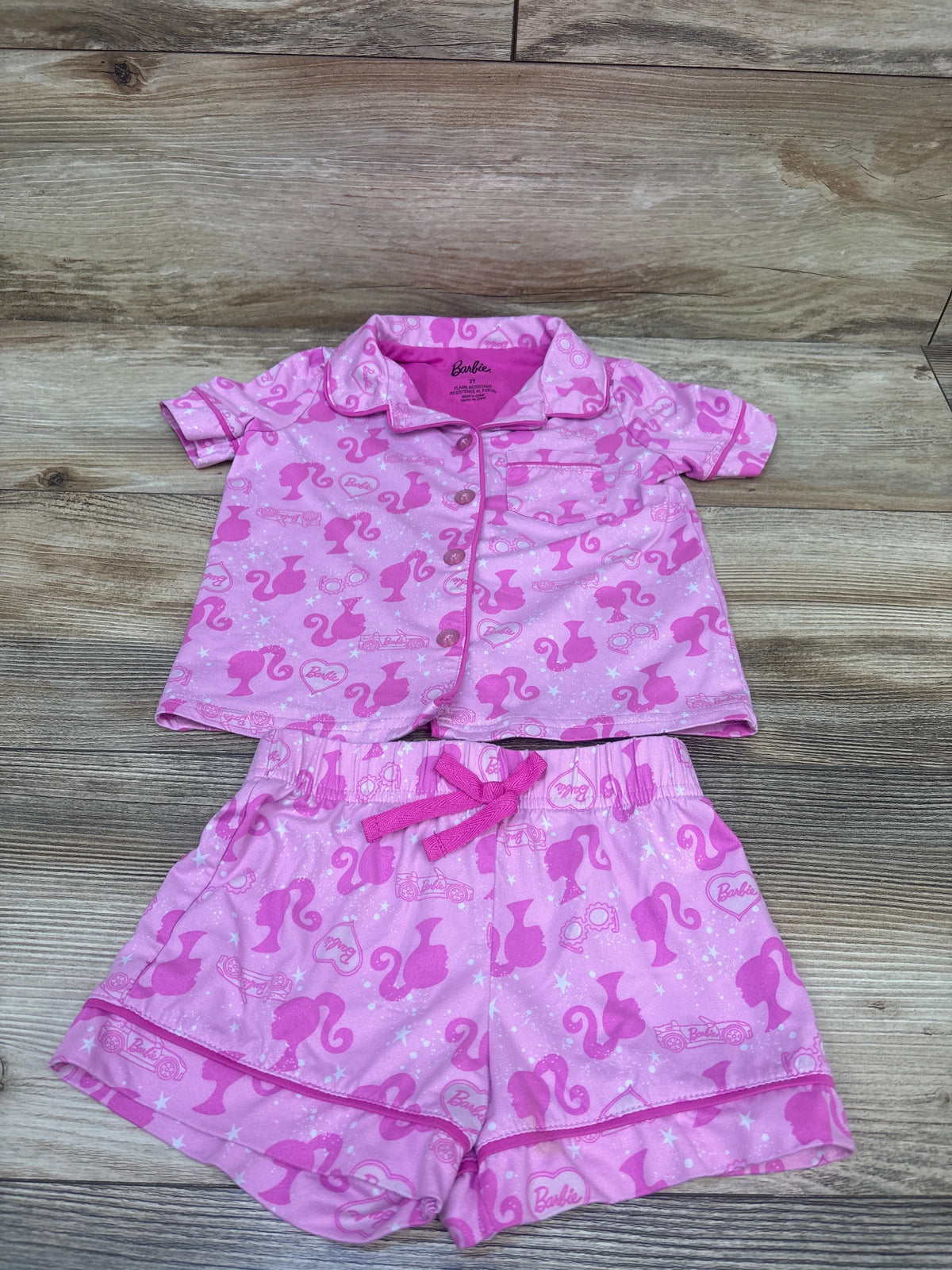 Barbie 2pc Coat Style Pajama Set Pink sz 2T