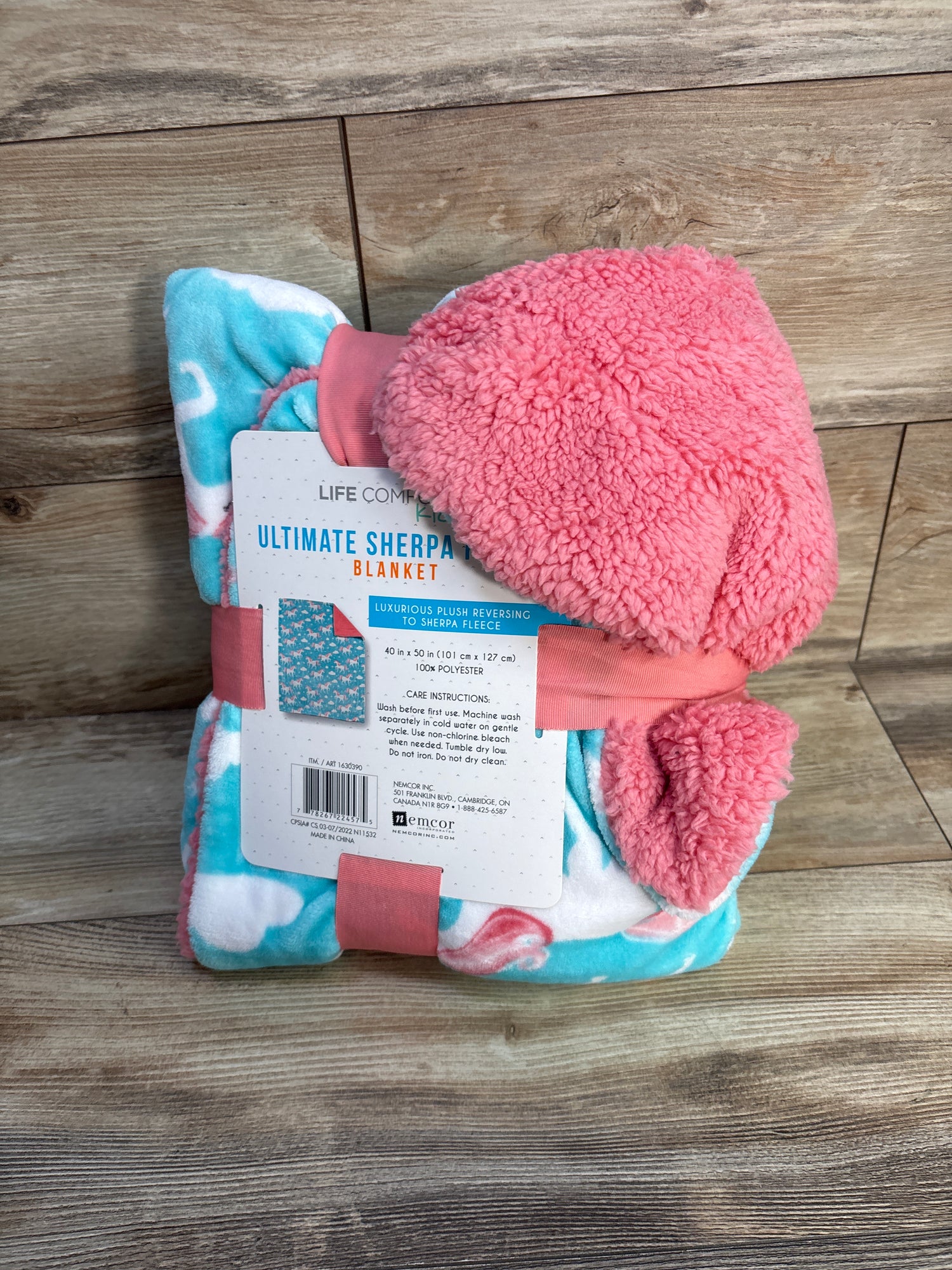 NEW Life Comfort Kids Ultimate Reversible Sherpa Fleece Blanket - Unicorn Print Blue