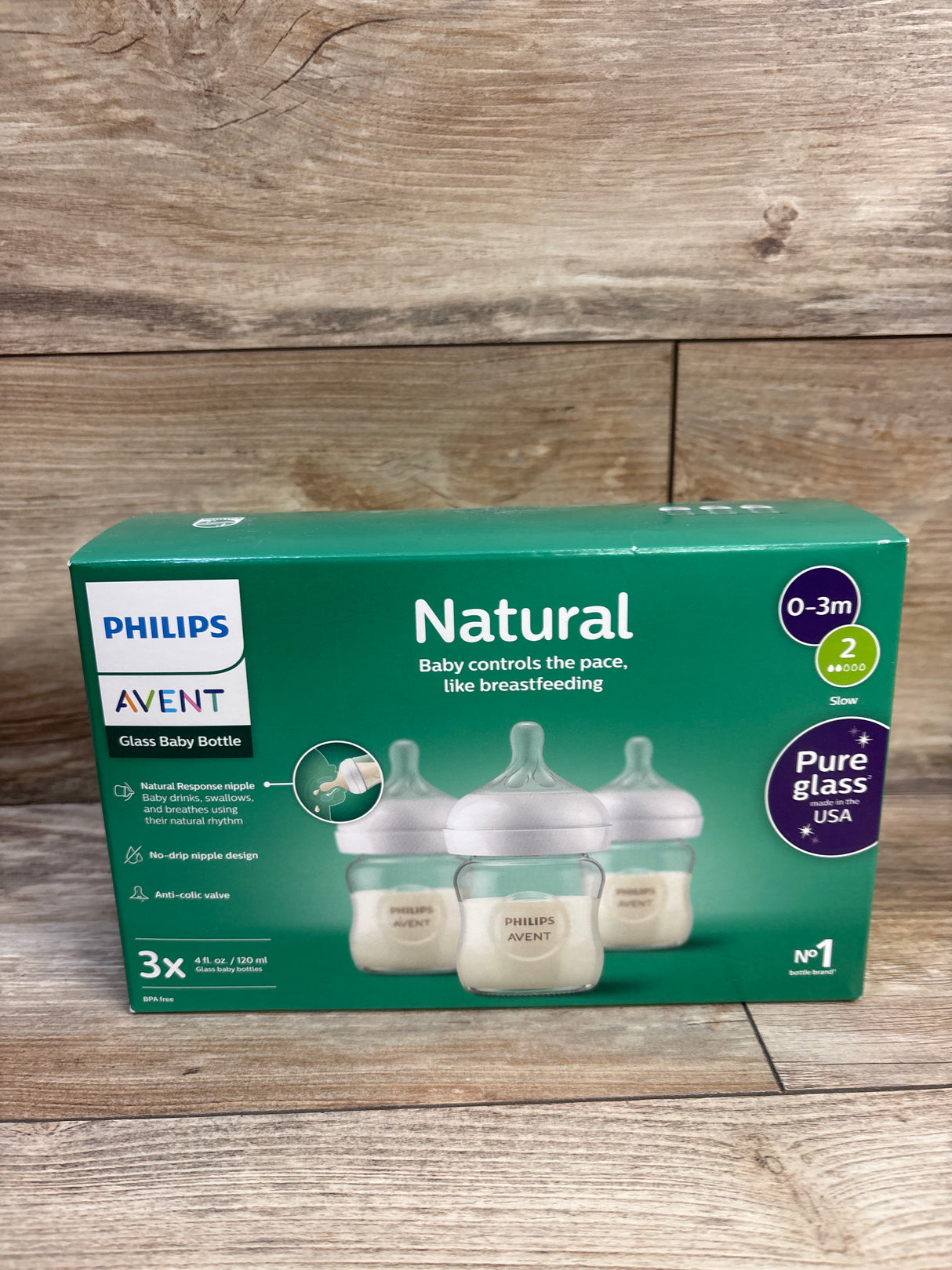 NEW Philips Avent Natural Glass Baby Bottles with Response Nipples 4oz 3pk