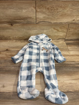 NEW Baby Gear Plush Hooded Footed Coverall Blue sz 3-6m