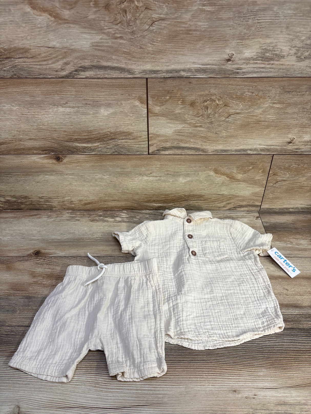 NEW Just One You 2pc Gauze Henley & Short Set Ivory sz 18m