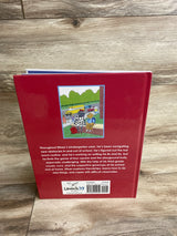 Back cover of a children's book with red background, schoolyard illustration, and text about Ethan's kindergarten challenges