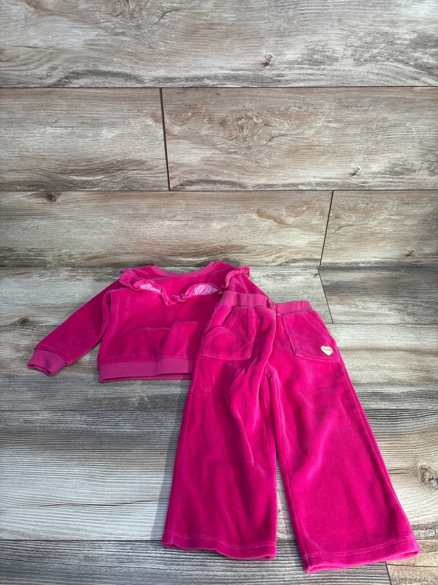 Juicy Couture 2pc Terry Pullover Sweatshirt & Joggers Set Hot Pink sz 18m