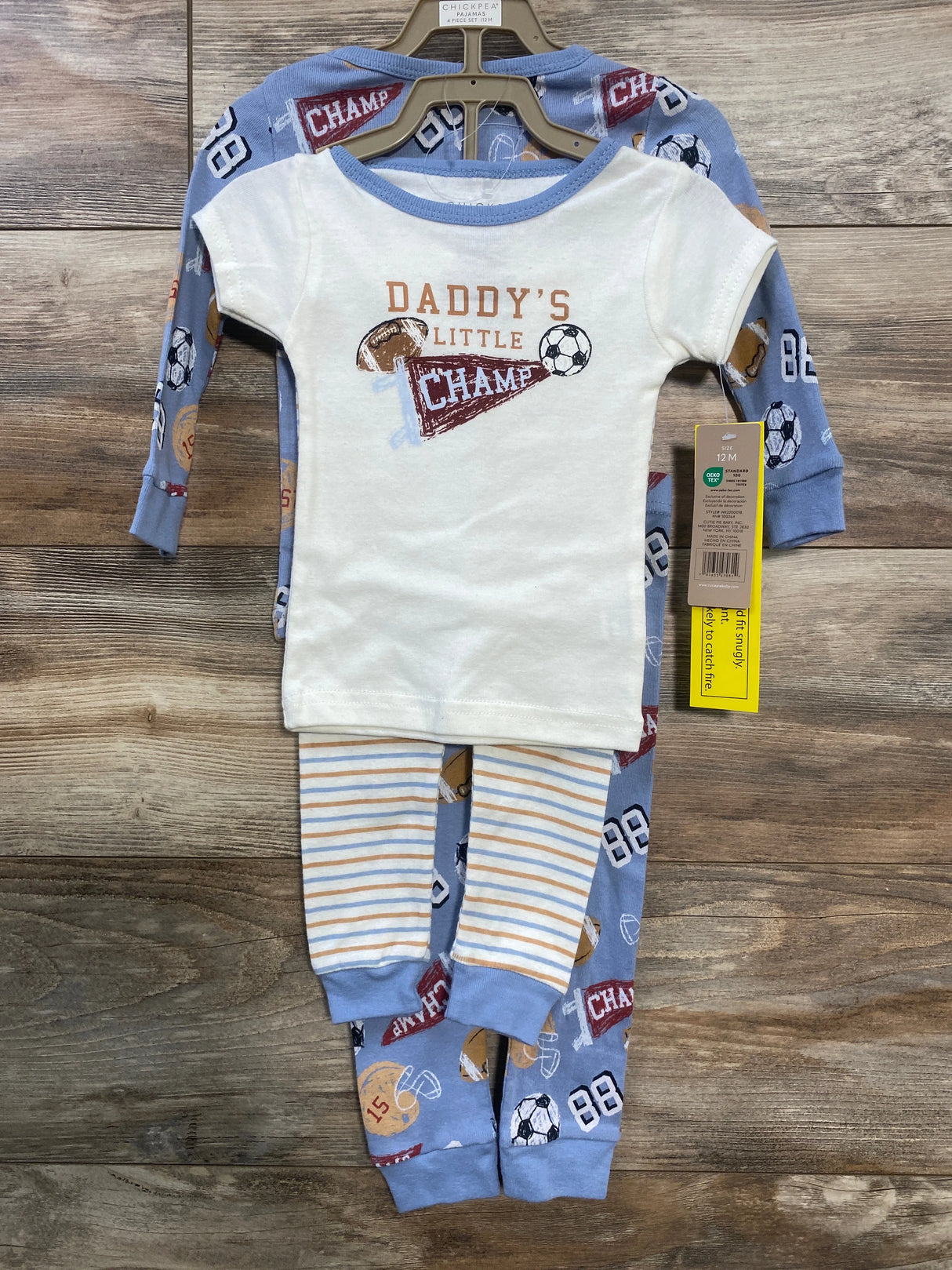 NEW Chick Pea 4pc Daddy's Little Champ Pajama Set Blue/White sz 12m