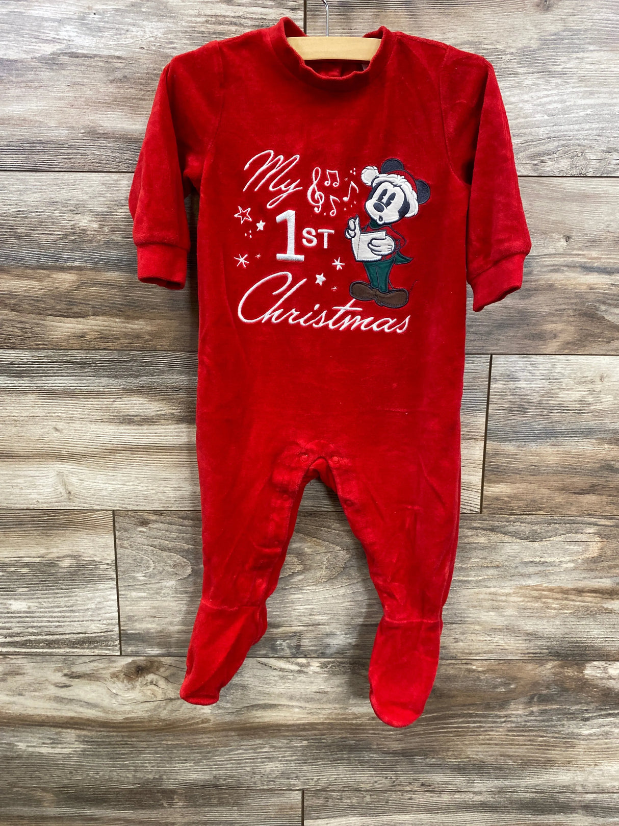 Disney Baby Store Terry Cloth Mickey Mouse My First Christmas Sleeper Red sz 12-18m