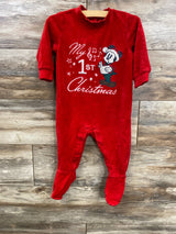 Disney Baby Store Terry Cloth Mickey Mouse My First Christmas Sleeper Red sz 12-18m