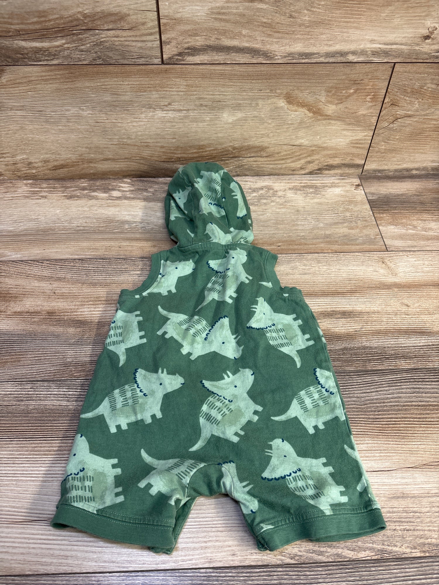 Carter's Dinosaur Hooded Henley Shortie Romper Green sz 6m