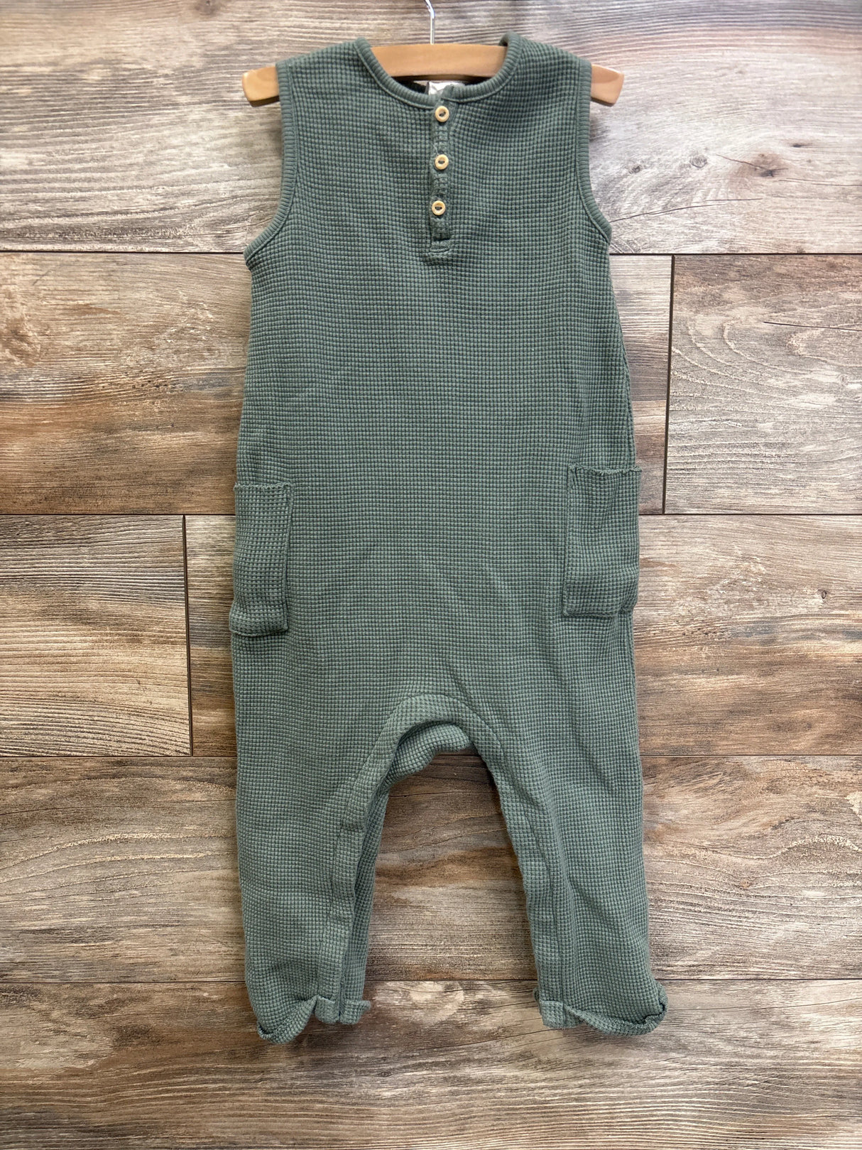 H&M Henley Waffle Knit Coverall Olive sz 2T