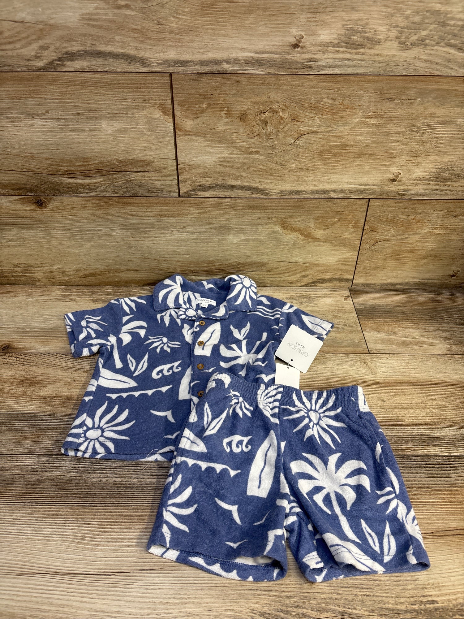 NEW Grayson Mini 2pc Textured Woven Shirt & Shorts Set Blue sz 2T