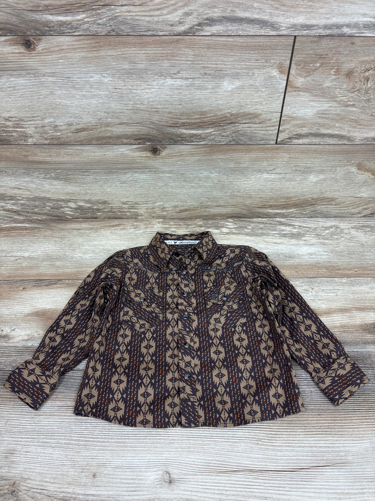 Cowboy Hardware "Tonal Aztec" Long Sleeve Western Shirt in Dark Chocolate Brown sz 2T