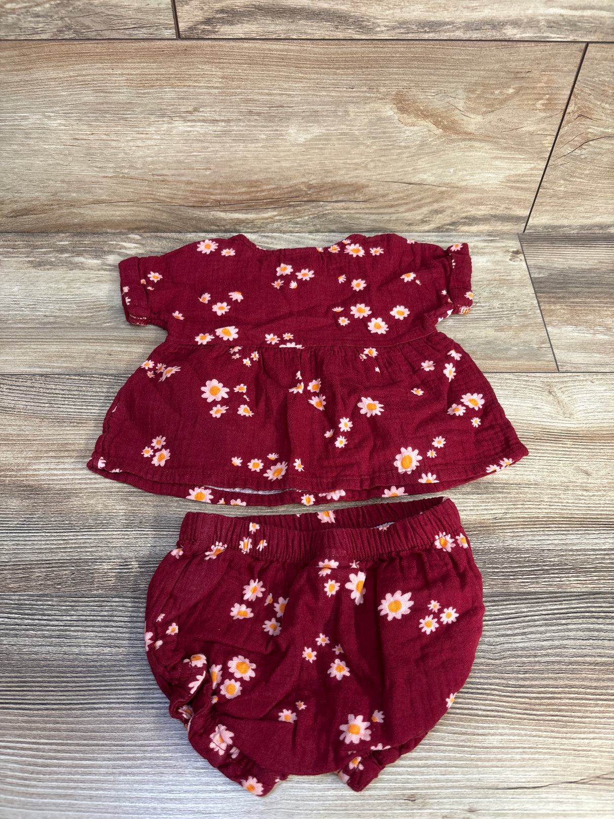 Cat & Jack C2pc Gauze Peplum Top & Bloomers Set Maroon sz 6-9m