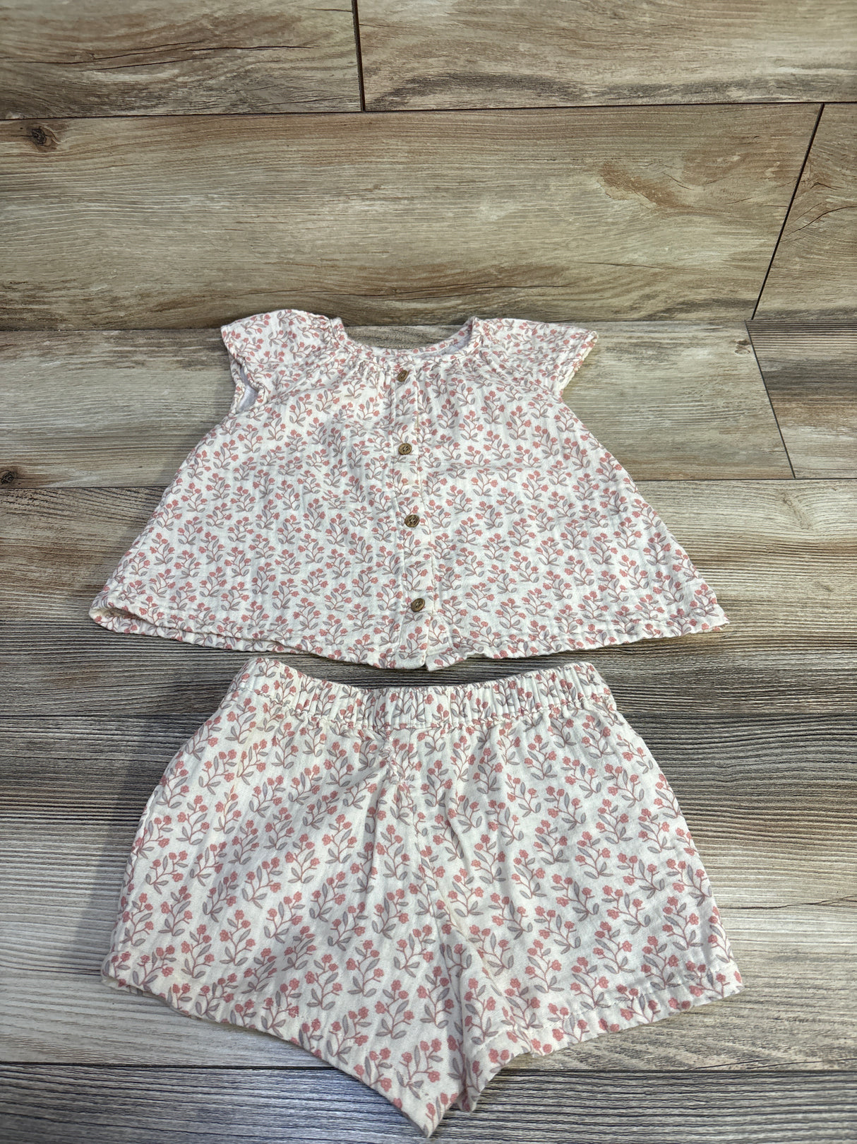 Little Planet 2pc Floral Shirt & Shorts Set Ivory sz 24m