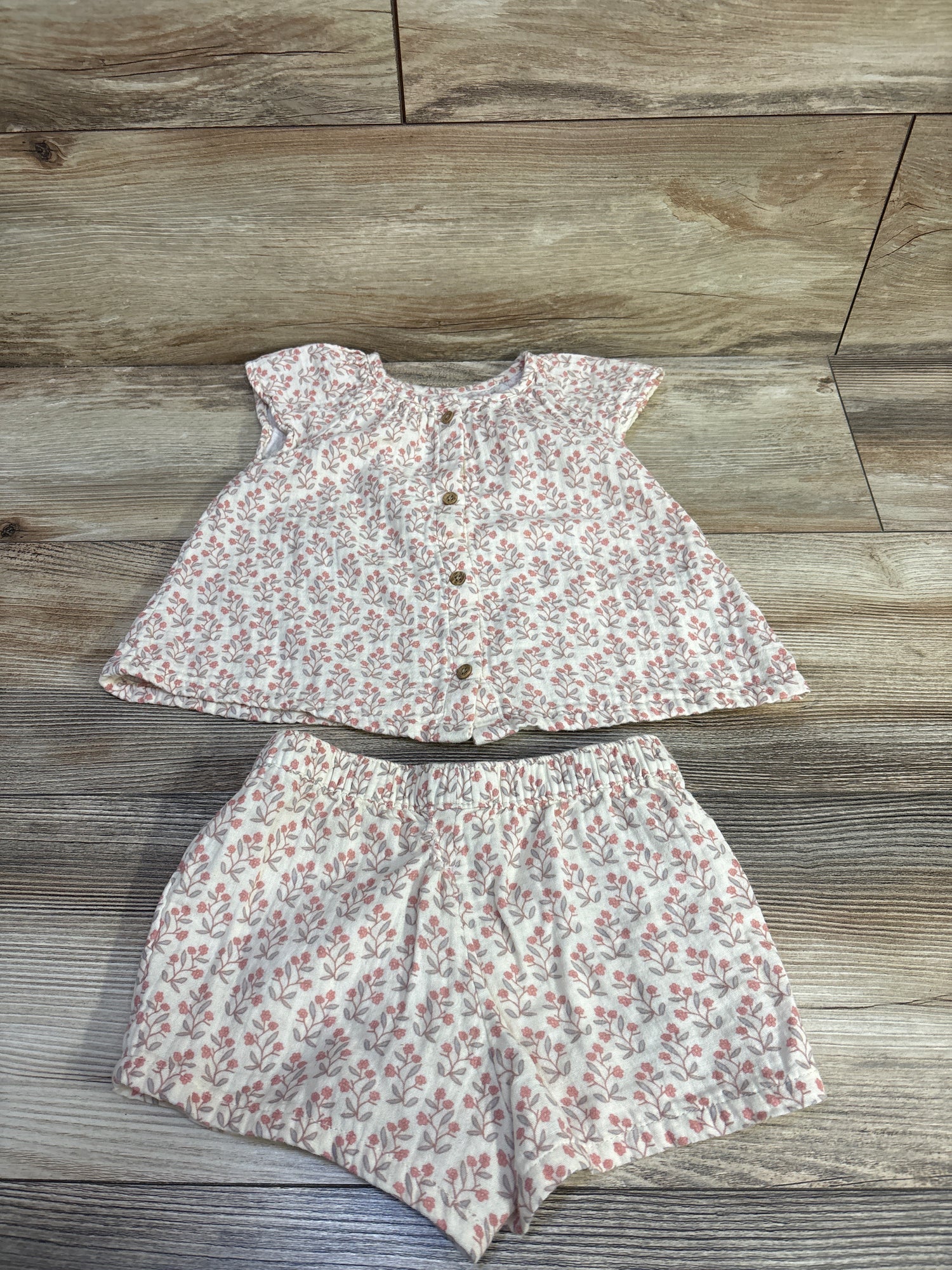 Little Planet 2pc Floral Shirt & Shorts Set Ivory sz 24m