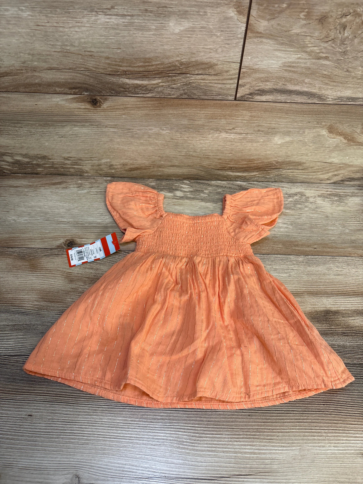 NEW Cat & Jack Gold Striped Short Sleeve Dress In Peach Orange sz 12m