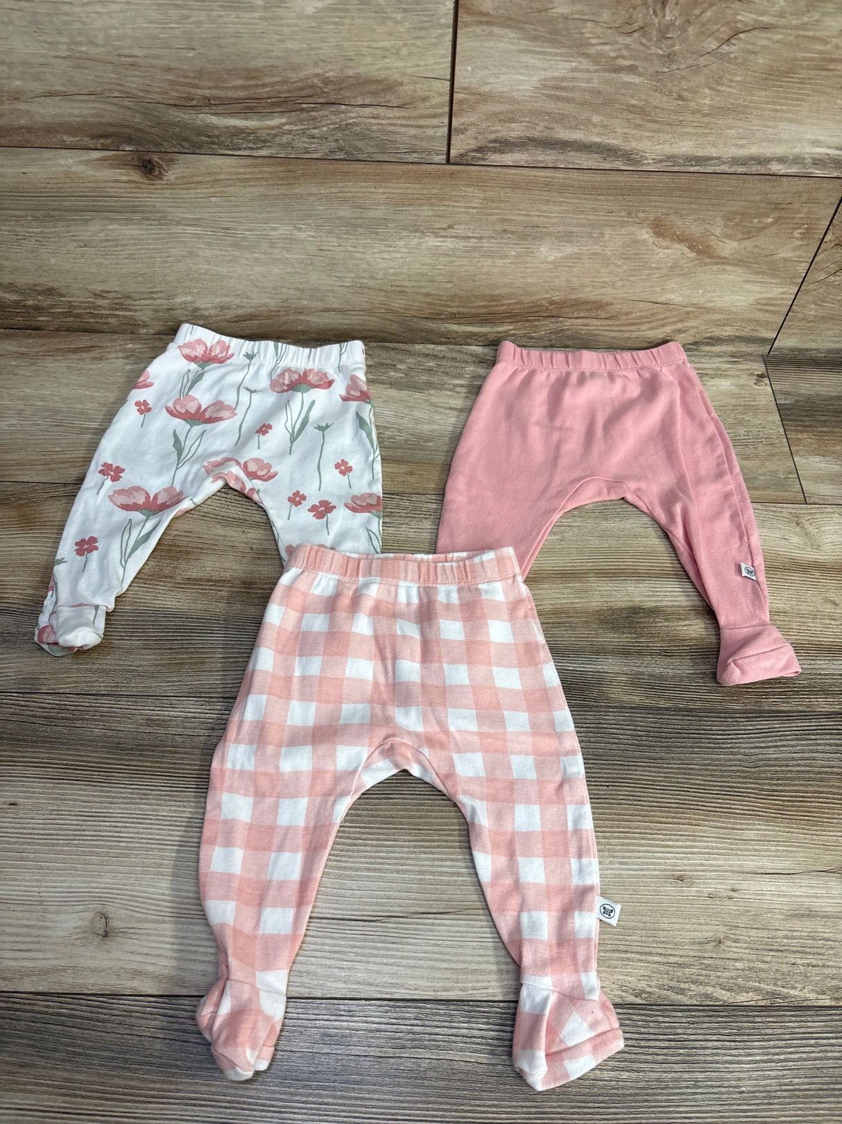 Honest Baby 3pk Checkered Footed Pants Pink sz 0-3m