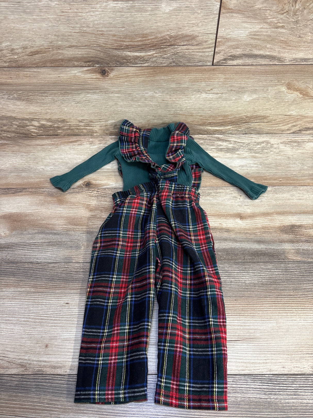 Shein 2pc Plaid Overalls & Long Sleeve Shirt Green sz 6-9m
