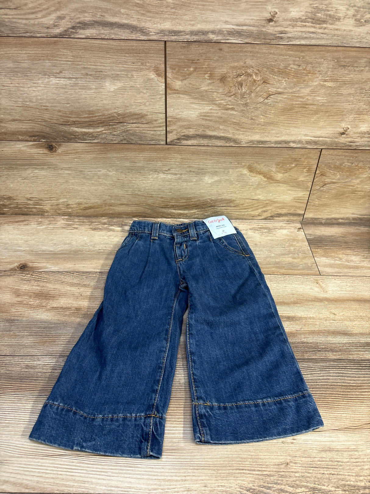 NEW Cat & Jack Pleated Denim Wide Leg Jeans Blue sz 2T
