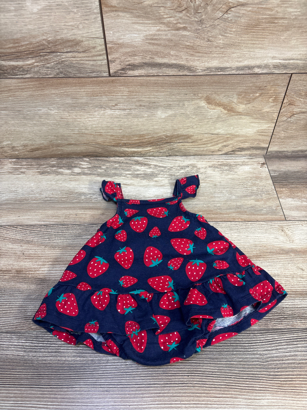 Children's Place Strawberry Print Bodysuit Dress Navy sz 0-3m