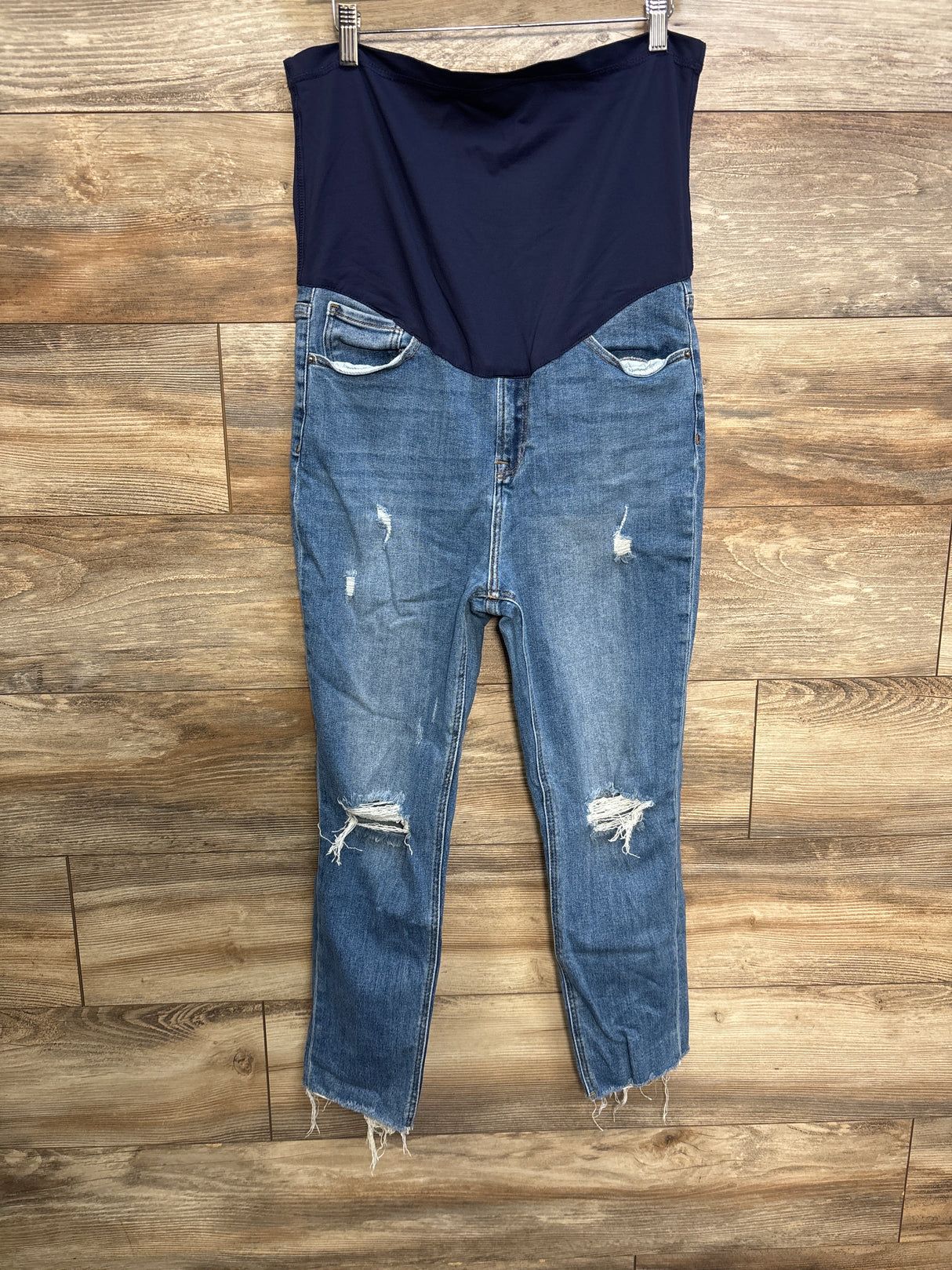 Pinkblush Maternity Full Panel Distressed Jeans Blue sz Large (31)