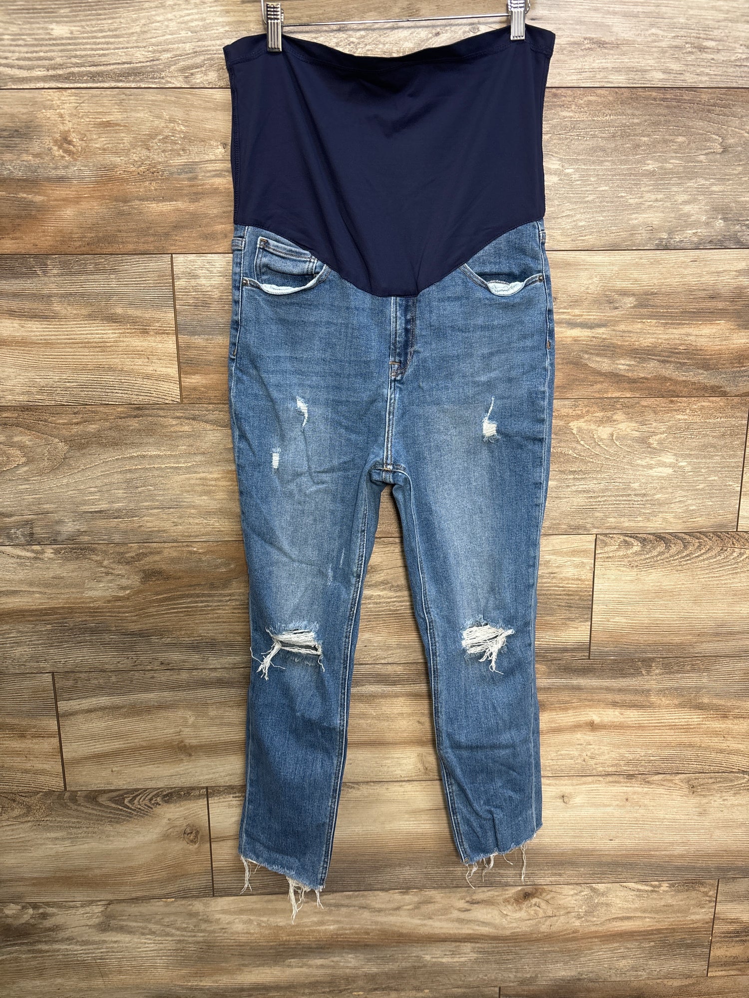 Pinkblush Maternity Full Panel Distressed Jeans Blue sz Large (31)
